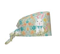 Easter Bunny Floral Print Working Hat for Women Men Soft Breathable Adjustable Black One Size