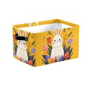 Easter Bunny Flower Large Collapsible Storage Baskets with Handles, Spring Floral Fabric Storage Bin Organizer Box for Shelves, Toy Clothes Nursery Closet Living Room Decor