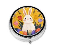 Easter Bunny Flower Small Pill Box 3 Compartment Portable Pill Box for Purse Pocket Spring Floral Mini Medicine Organiser for Daily Vitamin Fish Oil Storage