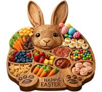 Easter Bunny Food Tray -Wooden Divided Multifunctional Easy to Clean - Easter Rabbit Shaped Charcuterie Board, for Home Party Banquet Holiday Kitchen Dining Table Snack Fruit Meat Cheese (Beige-1 pc)
