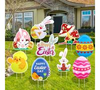 Easter Bunny Garden Decorations, 9-Piece Yard Signs with Stakes, Colourful Easter Egg Outdoor Decor