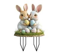 Easter Bunny Garden Stake, Easter Decoration, Easter Egg, Outdoor Garden Decoration, Rabbit Figure, Spring Messengers, Metal for Beds, Borders, Lawns, Weatherproof, Nostalgic (Light Purple, 20 x 30 cm