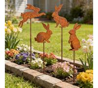 Easter Bunny Garden Stake, Metal Bunny Garden Decor Stakes,Rust Decorative Garden Decoration for Outdoor Use, Patina Metal Rabbit Rust Stake Farm Spring Decoration Flowerbeds Planters Patios Lawn (B)