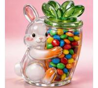 Easter Bunny Glass Jars for Candy Dish, Clear Egg Shape Canisters with Rabbit Ears and Lid, Spring Rabbits Eggs Shape Storage Canister for Kitchen and Table Centerpiece Party Favors (rabbit 1pcs)