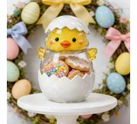 Easter Bunny Glass Jars for Candy Dish, Clear Egg Shape Canisters with Rabbit Ears and Lid, Spring Rabbits Eggs Shape Storage Canister for Kitchen and Table Centerpiece Party Favors (chicken 1pcs)