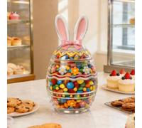 Easter Bunny Glass Jars for Candy Dish, Clear Egg Shape Canisters with Rabbit Ears and Lid, Spring Rabbits Eggs Shape Storage Canister for Kitchen and Table Centerpiece Party Favors (egg 1pcs)