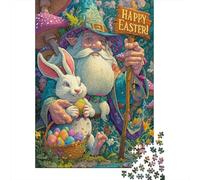 Easter Bunny Gnome Basket Eggs 1000-Piece Puzzle for Adults, 38x26cm/1000pcs; Low-dust White Pieces for Sorting; An Evening Activity Away from Screens