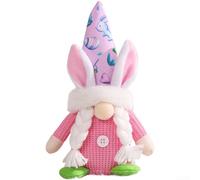 Easter Bunny Gnome Doll 22cm Tabletop Decoration with Knit Finish Soft Cloth Material Spring Home Decor for Shelf Door Wall Garden Centerpiece Green/Pink(B)