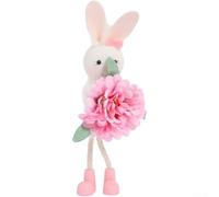 Easter Bunny Hanging Decoration, 20 cm Tall Cloth Pendant with Bendable Wire Ears and Floral Accents for Holiday Home Party Decor(pink)