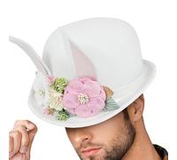 Easter Bunny Hat Bunny Ear Rosary Party Bunny Orees Bowler Hat with Flowers | Elegant Role Play Accessories, Carnival Helmet, Headdress for Women, Men