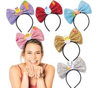 Easter Bunny Headbands, Easter Hair Bow Headband - 6X Rabbit Egg and Chick Hair Bands with Bow Tie | Glitter Felt Bunny Costume, Boppers