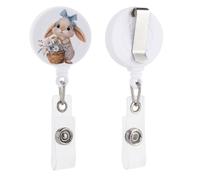Easter Bunny Holding Daisy Flowers Basket Retractable Badge Holder Reel Clip ID Card Holder for Doctor Nurse Student Office Worker