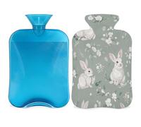 Easter Bunny Hot Water Bottle with Cover, Rabbit Floral 2L Hot Water Bag for Pain Relief, Neck Soft and Shoulder, Hand Feet Warmer, Hot and Cold Compress for Adult Kids
