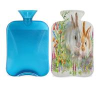 Easter Bunny Hot Water Bottle with Cover, Rabbit Leaves Hot Water Bag 2l, Transparent Hot Water Bottle for Warming Bed Hand Feet Warmer Neck Pain Relief