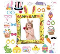 Easter Bunny Inflatable Photo Booth with 25Pcs Photo Booth Props Selfie Picture Frame for Easter Family Party,Easter Kids Party Game Accessories Supply,Giant Props Frame Celebration Blow Up Party Prop
