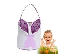Easter Bunny LED Basket - Rabbit Bag Bucket Bags, Furry Tail Canvas Bags | Egg Hunt Bags with 3 LED Modes, Lighted Giift Basket For Kids, Egg Baskets