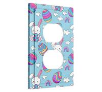 Easter Bunny Light Switch Cover Plate/Outlet Covers, Pastel Blue Spring Decor for Holiday Accents, Thermoplastic Wall Plates, Standard Size Single Duplex Outlet