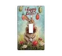 Easter Bunny Light Switch Cover Plates/Outlet Covers, Cute Brown Rabbit with Colorful Eggs for Spring Decor, Thermoplastic Wall Plates, Standard Size Single Toggle