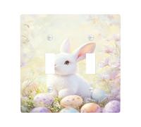 Easter Bunny Light Switch Cover Plates/Outlet Covers, Pastel Colored Eggs for Spring Celebrations, Decorative Wall Plates, Standard Size Double Toggle