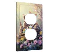 Easter Bunny Light Switch Cover Plates/Outlet Covers, Soft Brown Rabbits with Colorful Eggs, Spring Holiday Decor, Thermoplastic Wall Plates, Standard Size Single Duplex Outlet
