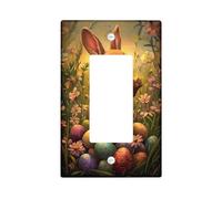 Easter Bunny Light Switch Cover Plates/Outlet Covers, Warm Brown Rabbit with Colorful Eggs for Spring Decor, Thermoplastic Wall Plates, Standard Size Single Rocker