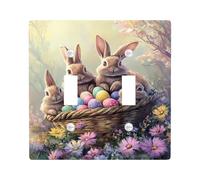 Easter Bunny Light Switch Cover Plates Soft Brown Bunnies with Colorful Eggs Spring Holiday Decoration Thermoplastic Wall Plates Standard Size to