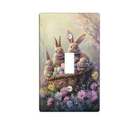 Easter Bunny Light Switch Cover Plates Soft Brown Bunnies with Colorful Eggs Spring Holiday Decoration Thermoplastic Wall Plates Standard Size to