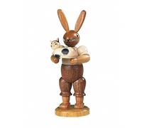Easter bunny, male with little cat, height 11 cm / 4 inch, original Erzgebirg...