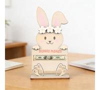 Easter Bunny Money Holder for Cash Gift, Cute Wood Bunny Money Clip Easter Basket Stuffers for Toddlers Kids Teens Boys Girls Grandchildren