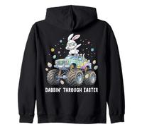 Easter Bunny Monster Truck Dabbing Through Easter Egg Hunt Zip Hoodie