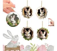 Easter Bunny Ornaments 5Pcs | 2D Acrylic Tree Hole Peeking Rabbit Hanging Decor for Easter Tree, Car Rearview Mirror, Home Wall | Cute Animal Statue for Kids Women Spring Party Favors Gift