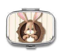 Easter Bunny Pill Box 2 Compartments Portable Travel Pill Case Mini Medicine Organizer for Pocket Purse Metal Waterproof Medicine Container Holder Vitamin Fish Oil