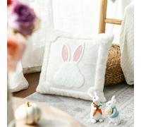 Easter Bunny Pillow Cover, White Knit Rabbit Decorative Throw Pillowcase with Pink Ears, Spring Home Accent for Couch Bedroom, Easter Decoration