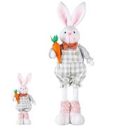 Easter Bunny Plush Doll with Stretch Legs,Cute Stuffed Rabbits with Carrot Flower Doll,Telescopic for Home Figurine Bunny