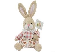 Easter Bunny Plush Ornament Sitting Cartoon Rabbit Figurine Soft Polyester 32cm Height Tabletop Shelf Garden Holiday Decor for Home Interior Spring(Female)