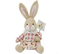 Easter Bunny Plush Sitting Decor Cartoon Rabbit Ornament Soft Polyester Tabletop Figurine 32cm Height Flexible Ears for Home Living Room Party Garden(Female)