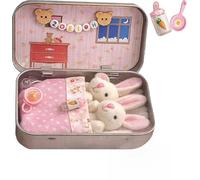 Easter Bunny Plush Toys in Tin Box, Pocket Hug Bunnies Set with Mummy and Baby Rabbit, Soft Stuffed Dolls, Resin Material, Medium Size, Contemporary Style, 8x3x8cm (Pink)
