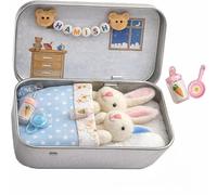 Easter Bunny Plush Toys in Tin Box, Pocket Hug Bunnies Set with Mummy and Baby Rabbit, Soft Stuffed Dolls, Resin Material, Medium Size, Contemporary Style, 8x3x8cm (Blue)