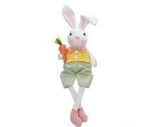 Easter Bunny Plush with Floral Carrot Basket Decorative Rabbit Doll for Festive Home Display, Shelf or Table Accent for Spring For Holidays (A)