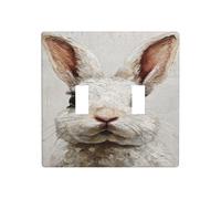 Easter Bunny Portrait Vintage Rustic Double Gang Toggle Light Cover Wall Plate Switch Decor Standard Size - 11.4x11.4cm