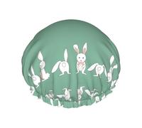Easter Bunny Print Shower Cap Reusable Bath Cap Double Layer Bath Hair Caps, Keeps Hair Dry, Fits All Head