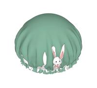 Easter Bunny Print Shower Cap - Reusable, Double Layer, Hotel Travel Essentials, Salon Shower Hat Accessories L