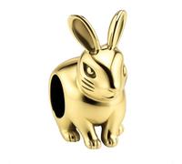 Easter Bunny Rabbit Charm Bead for Pandora Bracelets 925 Sterling Silver Elegantly plated in Yellow Gold Her Girls Women - Happy Birthday Gift Box