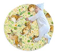 Easter Bunny Rabbit Leaf Pattern Crawling Mats Game Blanket Floor Playmats Kids Child Activity Round Rug Girls Living Room Bed Room