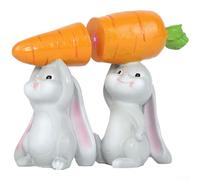 Easter Bunny Resin Figurines 2 Pack, 10x6x8.5cm Gray Rabbit and Carrot Ornaments for Tabletop Decor, Rural Style Party Gifts and Home Garden Lawn Decoration