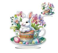 Easter Bunny Rhinestone Painting Kit: Beginners And Adults With Rabbit Gems, Double-Sided Desktop Ornament With Sparkling Gemstones | Perfect For Decorac