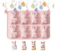 Easter Bunny Silicone Molds - Heat Resistant Easter Chocolate Molds | 8-Cavity Easy Release 3D Bunny Silicone Baking Mold for Cake Ice Soap Candle Cookie Dessert Candy Craft (Pink)