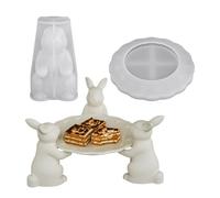 Easter Bunny Silicone Mould Set, 3D Rabbit Tray Mould for Chocolate Soap Resin, Non-Stick Flexible Baking Mold for Cake Candy, Easter Egg Tray for Home Decor