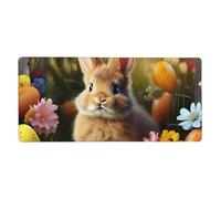 Easter Bunny Spring Butterfly Desk Mat 16 X 35.5 in, Large Gaming Mouse Pad Extended XXL Mouse Mat with Stitched Edges Non-Slip Long Desk Pad Protector, Waterproof Desktop Computer Keyboard Mat