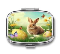 Easter Bunny Spring Butterfly Pill Box Medicine Pill Organizer Small Pill Case Travel Pill Container Portable Pill Case for Pocket 2 Compartment Pill Holder Pill Boxes for Travel